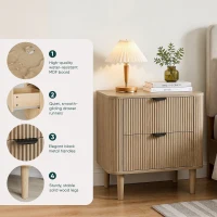Nordic Farmhouse Bedside Table with 2 Drawers, Practical Oak Storage Side Cabinet for Bedroom Living Room, 57L x 40W x 57H cm, Oak(m-6)