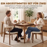 HOMCOM Esszimmerstühle atmungsaktives Kunstleinen Küchenstühle Holzbeine 2er Set Cremeweiß(m-4)