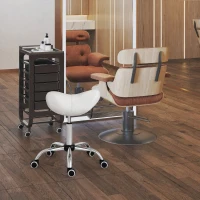 HOMCOM Tabouret à roulettes, tabouret de massage avec hauteur réglable 49-61 cm et selle ergonomique, chaise de travail à roulettes pivotant 360°, pour salon de massage tatouage clinique spa, blanc(m-10)