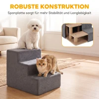 PawHut Hundetreppe 3-Stufig Abnehmbarer Bezug Für Kleine Hunde 35 cm Dunkelgrau(m-6)