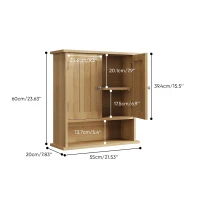 Wall-Mounted Vanity with Double Doors and Adjustable Shelf, Waterproof Wall Cabinet for Bathroom and Kitchen, 55L x 20W x 60H cm, Oak(m-3)