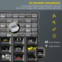 DURHAND Plastic 39 Drawer Parts Organiser Wall Mount Storage Cabinet Garage Small Nuts Bolts Tool Black(m-6)