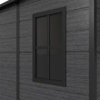 Outsunny 6 x 6 ft Plastic Garden Shed, Wood-Effect Outdoor Storage Shed with Floor, Windows, Lockable Doors and Vents, Dark Grey(m-10)