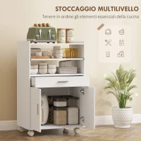 HOMCOM Mobile Microonde in Legno con Cassetto, Armadietto a 2 Ante e 2 Ripiani, 59x40x92 cm, Bianco(m-4)