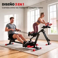 SPORTNOW Máquina de Remo Plegable 2 en 1 Entrenador Cintura Resistencia Ajustable Pantalla LCD Asiento Acolchado Carga 120 kg(m-4)
