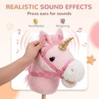 AIYAPLAY Hobby Horse with Wood Wheels, Stick Horse with Grip Handle, Sound, Plush Hobby Horse Toy for Imaginative Play, Pink(m-4)