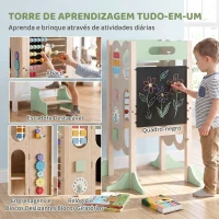 AIYAPLAY Torre de Aprendizagem Infantil Montessori 6 em 1 com Quadro, Banco de Cozinha para Crianças dos 2 aos 6 Anos, Verde(m-5)