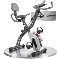 SPORTNOW 4-In-1 Folding Exercise Bike with Resistance Bands, Bluetooth App, 8-Level Magnetic Resistance, LCD Display, Grey(m-15)