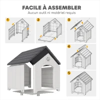 PawHut Niche pour chien extérieur, maison chien en polypropylène imperméable ventilé plancher surélevé 76x66x77cm gris clair(m-7)