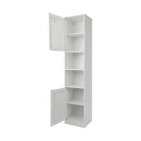 Tall Bathroom Cabinet with Louvered Doors and Adjustable Shelves, Slim Storage Unit for Bathroom and Hallway, 36L x 30W x 163H cm, White(m-8)