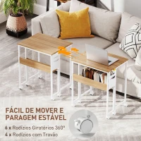 HOMCOM Secretária Dobrável com Rodas, Prateleira e Bolso de Arrumação, Ideal para Espaços Pequenos, 63x50x75 cm, Branco e Natural(m-6)