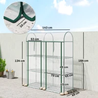 Outsunny Estufa Pequena de 3 Níveis 2 Portas Enroláveis Estrutura de Aço Cobertura de Plástico 143x46x164 cm Transparente(m-3)