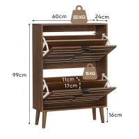 Farmhouse Walnut Shoe Storage Cabinet with 2 Flip Drawers, Slim Fence Shoe Cabinet for Corridor Entrance, 60L x 24W x 98H cm, Walnut(m-3)