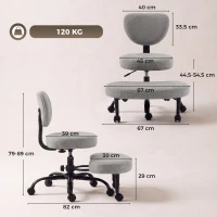 HOMCOM Silla de Oficina Ergonómica para Piernas Cruzadas Giratoria 360° Ruedas PU Altura Ajustable para TDAH Meditación Gris(m-3)