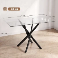 HOMCOM Mesa de Jantar Moderna para 6 Pessoas, Mesa de Cozinha com Tampo em Vidro 120x65 cm, Transparente e Preto(m-3)