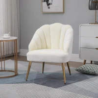 HOMCOM Fauteuil Salo, Fauteuil Coquillage Rembourré en Velours avec Pieds Dorés en Acier, 63 x 65 x 84 cm, Crème(m-2)