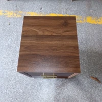 Sturdy Walnut Double Drawer Bedside Table with Metal Handles, Sleek Bedside Storage Cabinet for Bedroom, 50L x 40W x 58H cm, Walnut(m-9)