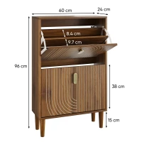 Minimalist Walnut Shoe Storage Cabinet with 2 Flip Drawers, Freestanding Shoe Rack Cabinet for Entryway, 60L x 24W x 96H cm, Walnut(m-3)