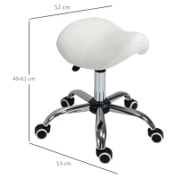 HOMCOM Sgabello da Lavoro a Sella con Ruote e Altezza Regolabile per Negozi Parrucchiere e Tattoo, 52x53x49-61cm Crema(m-3)