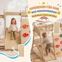 AIYAPLAY 7-w-1 Montessori zestaw wspinaczkowy do domu, drewniany plac zabaw z zjeżdżalnią, ścianką wspinaczkową, drążkami i koszem do koszykówki, drabinką(m-5)