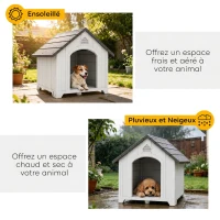 PawHut Niche pour chien extérieur, maison chien en polypropylène imperméable ventilé plancher surélevé 66x55x65cm gris clair(m-6)