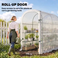 Outsunny Walk-in Greenhouse with Shelves, Small Greenhouse with PE Cover and Roll-up Door, 123 x 187 x 189 cm, White(m-6)