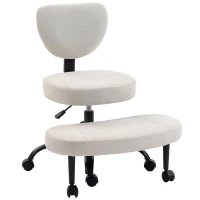 HOMCOM Silla de Oficina Ergonómica para Piernas Cruzadas Giratoria 360° Ruedas PU Altura Ajustable para TDAH Meditación Crema(m-11)