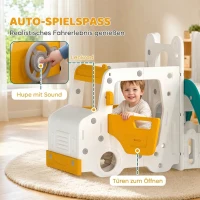 AIYAPLAY 7 w 1 zjeżdżalnia dla dzieci ze huśtawką Tunel ogrodowy z samochodem Kierownica Klakson Konstrukcja do wspinaczki 4PCS Moduls 1–4 lata Biały(m-5)