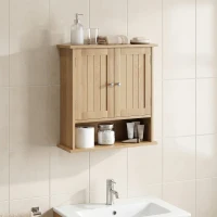 Wall-Mounted Vanity with Double Doors and Adjustable Shelf, Waterproof Wall Cabinet for Bathroom and Kitchen, 55L x 20W x 60H cm, Oak(m-4)