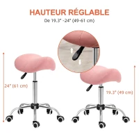 HOMCOM Tabouret à roulettes, chaise de travail avec hauteur réglable 49-61 cm et selle ergonomique, 52x53x49-61cm, rose(m-4)