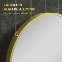 HOMCOM Oglindă Ovală de Baie pentru Perete, cu Ramă din Aluminiu, Montaj Vertical sau Orizontal, 40x70 cm, Auriu(m-5)