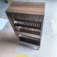 Rustic Walnut Shoe Storage Cabinet with 2 Flip Drawers, Compact Fence Shoe Cabinet for Hallway Entrance, 60L x 24W x 93H cm, Walnut(m-9)