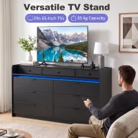 HOMCOM Chest of Drawers for Bedroom with LED Light & Charging Station, 9 Drawers Storage Unit/TV Stand, Black(m-7)