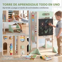 AIYAPLAY Torre de Aprendizaje 6 en 1 Montessori Plegable 3 Alturas con Pizarra Ábaco Reloj Escalones Desmontables 2-6 Años Verde(m-5)