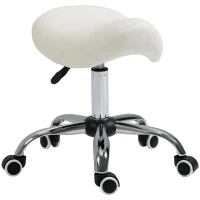 HOMCOM Taburete con Ruedas Taburete Giratoria con Altura Ajustable Taburete Cosmética Dentista Peluqueria 52x53x49-61cm Blanco(m-11)
