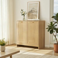 Smart Oak Tilted Laundry Hamper with 2 Baskets, Hidden Free-Standing Laundry Cabinet for Bathroom Utility Room, 66L x 33W x 68H cm, Oak(m-1)