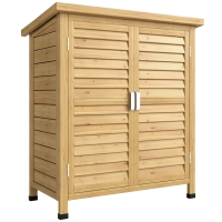 Outsunny Gartenschrank Holz Gerätehaus Geräteschuppen Geräteschrank Holzhütte Pultdach Bitumenpappe Lamellentüren Natur 87 x 46,5 x 96,5 cm