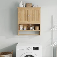 Waterproof Oak Bathroom Cabinet with Towel Rack, Space-Saving Wall-Mounted Vanity for Bathroom Laundry Kitchen, 60L x 20W x 70H cm, Oak(m-8)