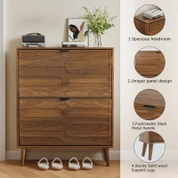 Farmhouse Walnut Shoe Storage Cabinet with 2 Flip Drawers, Slim Fence Shoe Cabinet for Corridor Entrance, 80L x 24W x 98H cm, Walnut(m-6)