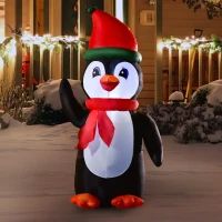 HOMCOM 155cm Aufblasbarer Weihnachtspinguin Weihnachtsdeko mit 3 Eingebauten Lichtern, Aufblasbare Weihnachtsdekoration für Innen Außen Garten Party Hof(m-10)