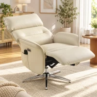 HOMCOM Fauteuil Relax Électrique Pivotant Massant et Chauffant Fauteuil Inclinable en PU Hauteur Réglable Double Moteur Crème(m-15)