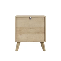 Minimalist Oak Double Drawer Bedside Table with Metal Handles, Modern Bedside Storage Cabinet for Bedroom, 50L x 40W x 58H cm, Oak(m-14)