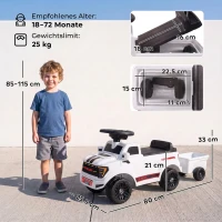 AIYAPLAY Loopauto voor peuters, Shelby model met achtermand en openklapbare motorkap, wit, 18-72 maanden(m-3)