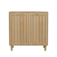 Slanted Laundry Cabinet with 2 Removable Inner Baskets, Freestanding Storage Unit for Bathroom and Laundry, 69.5L x 35W x 70.5H cm, Oak(m-2)