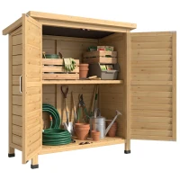 Outsunny Armoire de jardin abri jardin remise pour outils sur pied dim. 87L x 46,5l x 96,5H cm  étagère portes persiennes toit bitumé jaune(m-14)