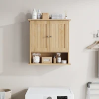 Wall-Mounted Vanity with Double Doors and Adjustable Shelf, Waterproof Wall Cabinet for Bathroom and Kitchen, 55L x 20W x 60H cm, Oak(m-1)