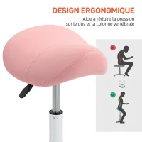 HOMCOM Tabouret à roulettes, chaise de travail avec hauteur réglable 49-61 cm et selle ergonomique, 52x53x49-61cm, rose(m-7)