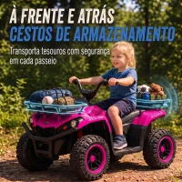 AIYAPLAY Quad Elétrico Infantil 12V com 2 Motores, Bateria de Lítio, 2 Cestos e MP3, Rosa, 3-8 Anos(m-25)