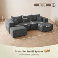 HOMCOM Sofá Modular en U de 3 Plazas con 2 Otomanas Bolsillos Sofá de Chenilla con Asiento Ancho No Requiere Montaje Gris(m-3)