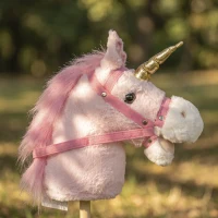 AIYAPLAY Hobby Horse with Wood Wheels, Stick Horse with Grip Handle, Sound, Plush Hobby Horse Toy for Imaginative Play, Pink(m-9)